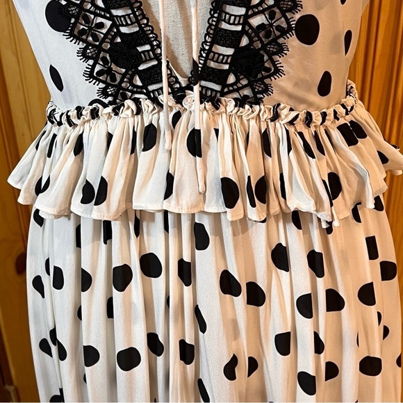Evarae Alegra Polk Dot Lace Trim Maxi Dress Sz-2 - Picture 7 of 13